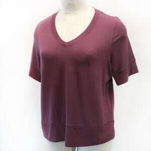 ATHLETA Plus Tops Garnet Burgundy V-Neck Short Sleeve Sweatshirt 1X